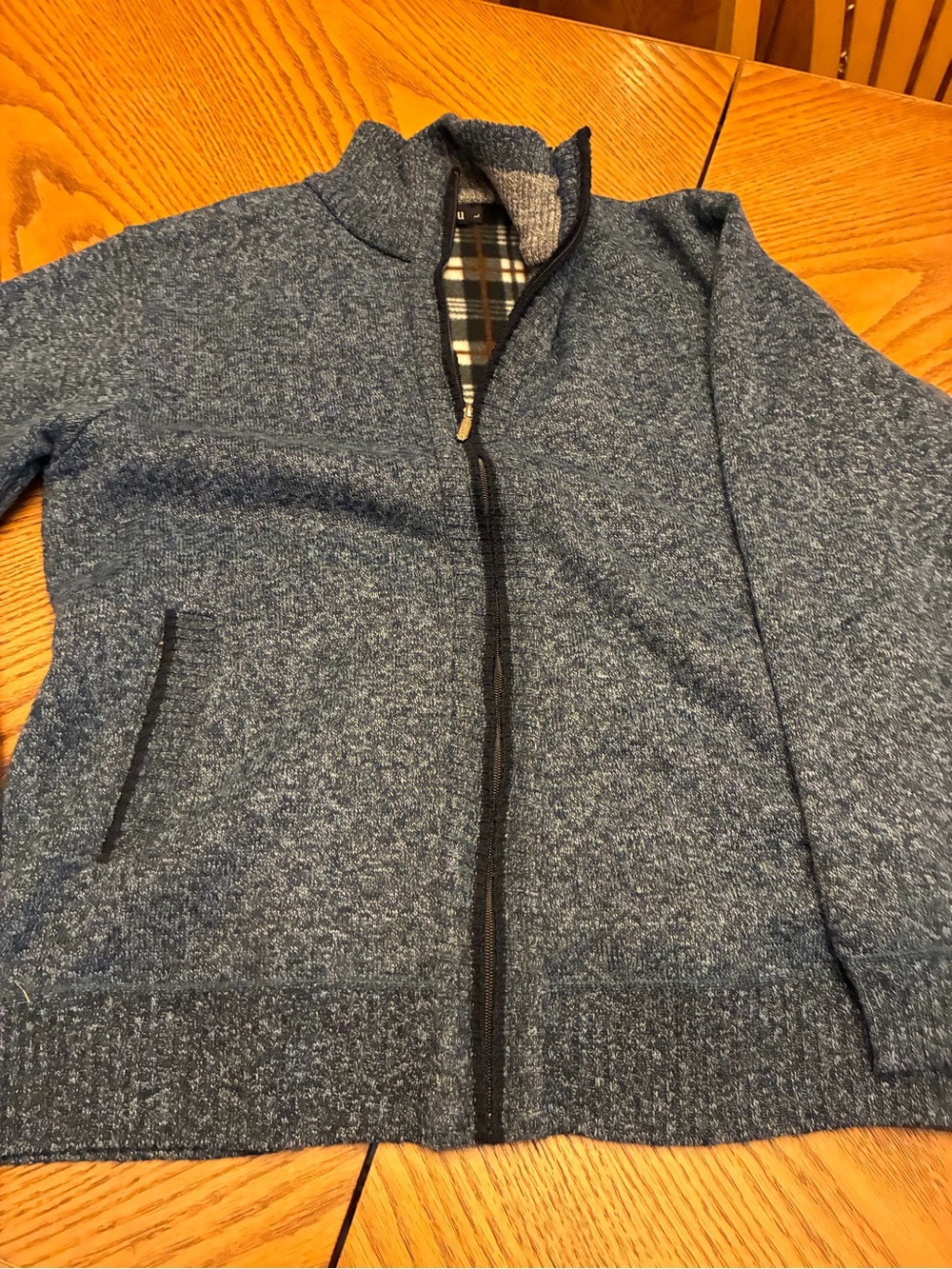 YeoKou Men’s Full Zip Sweater Jacket, Large, Cashmere Wool Blend, Plaid fleece